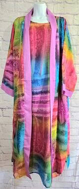 Vintage Cubicle Multicolor 2 Piece Duster Dress Set XL Lightweight Soft Flowy